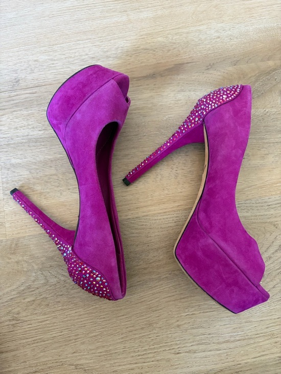 Brian Atwood Shoes - Brian Atwood Platform Peep-Toe Heels with Crystal Accents